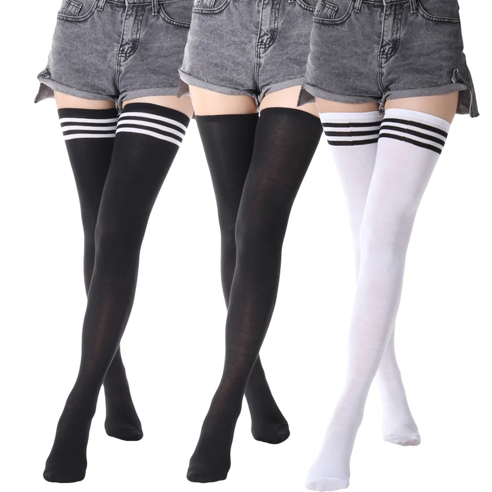 Striped Thigh High Socks Women Black White Striped Long Socks Sexy Over Knee Thigh High Socks Over The Knee Stockings Ladies Girls Warm Long Tube