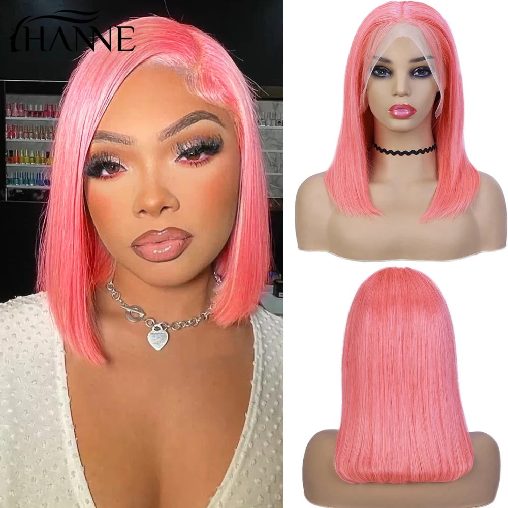 

Hanne Pink Bob Wig Human Hair 13x4 Lace Frontal Human Hair Wig for Woman Bone Straight Short Bob Wig Glueless Remy Hair 180%