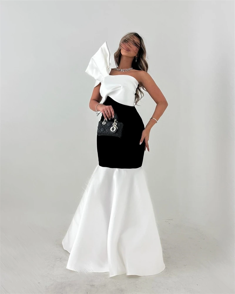 Eightree Black White One Shoulder Mermaid Evening Dresses for Women Arabian Dubai Formal Prom Dress Floor Length Occasion Gowns