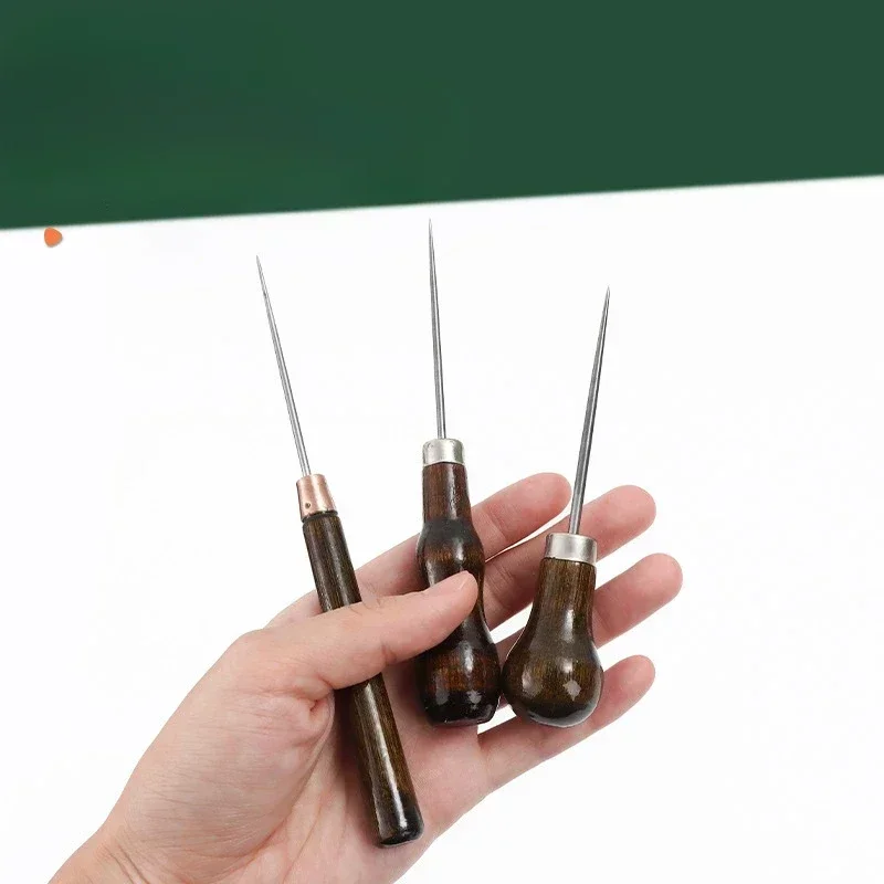 1/3PCS Professional Leather Wooden Handle Awl DIY Tools For Leather Craft Stitching Sewing Accessories Sewing Stitching Awl