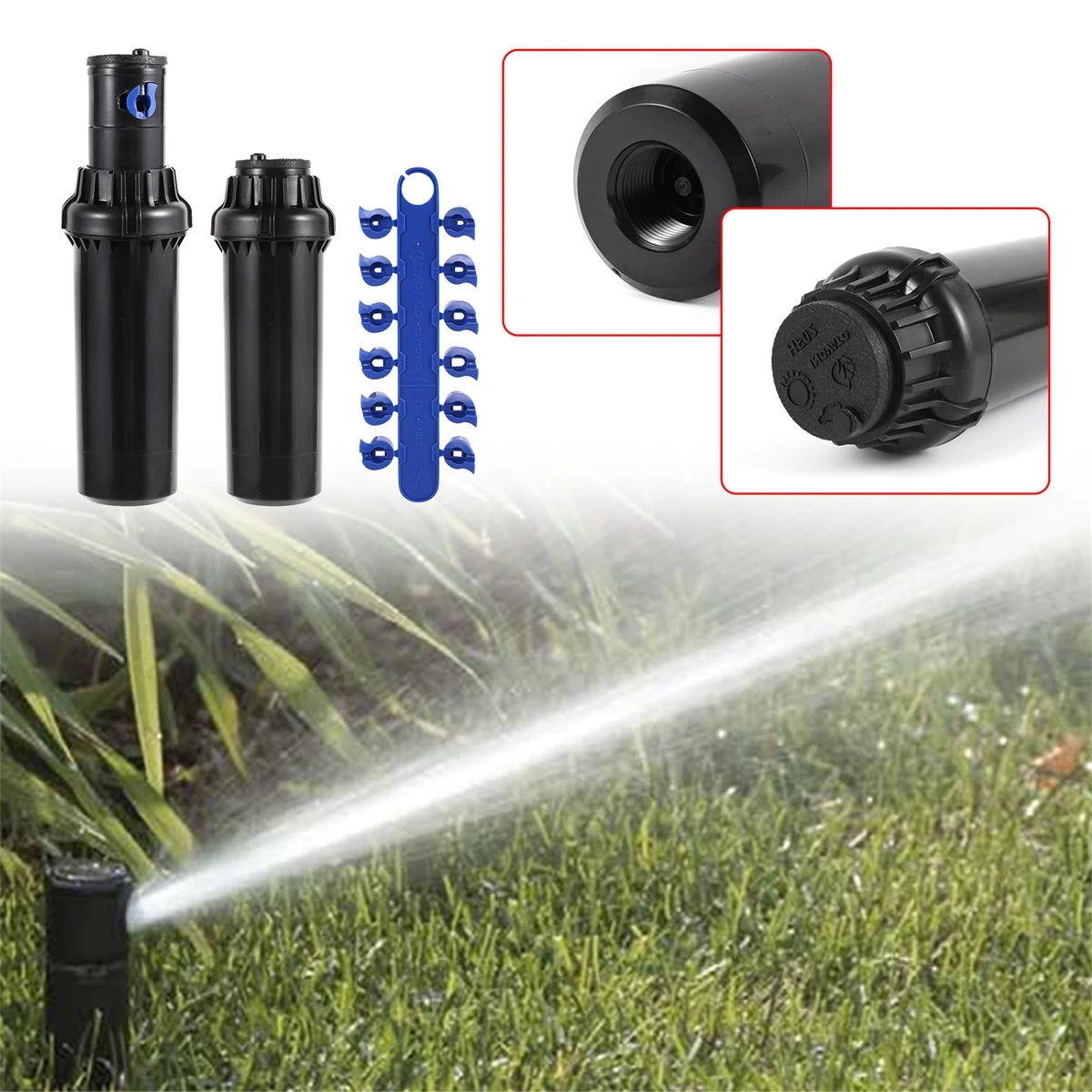 Garden Lawn 40&deg;~360&deg; Adjustable Rotor Sprinkler 3/4" Female Thread Landscape Pop-up Spray Head With 12Pcs Replacement Nozzles