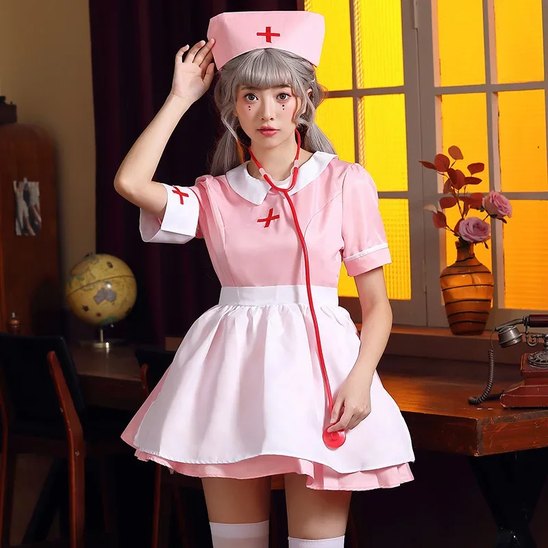 Pink Nurse Uniform Costume Party Nurse Maid Cosplay Costume Work Dress Halloween Theme Party Stage Performance Nurse Costume