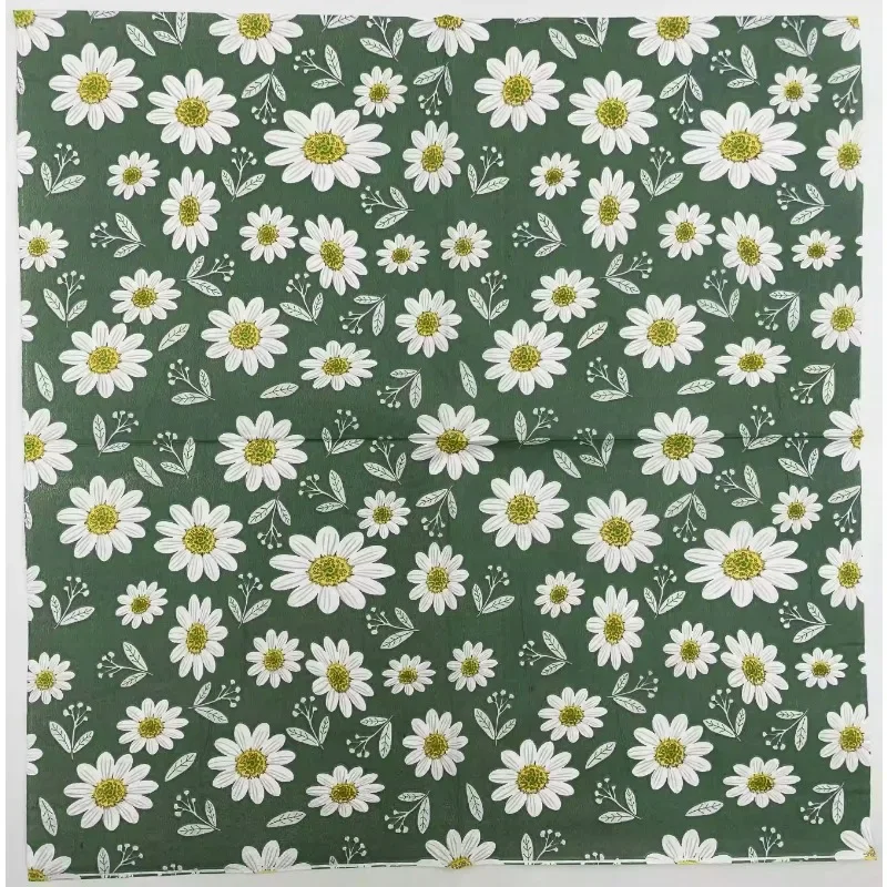 Colorful Printed Napkins Green Flowers Square Mouth Cloth Napkins Hotel Wedding Table Setting Flower Paper Disposable Placemats