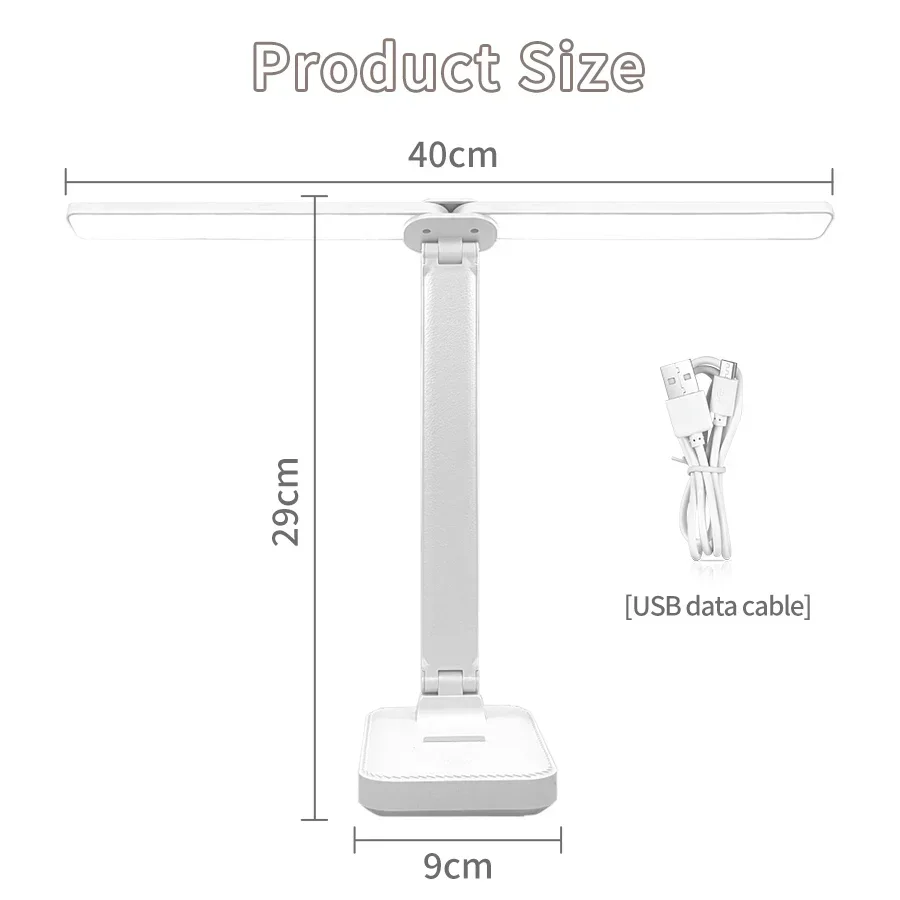 LED Desk Lamp 3 Levels Dimmable Touch Table Lamp USB Rechargeable Eye Protection Foldable for Bedroom Bedside Desk
