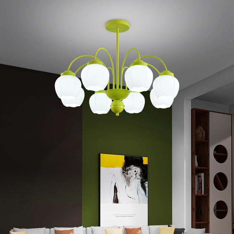 

TEMAR Modern Chandelier Light LED Creative Simple Green Fresh Design Glass Pendant Lamp for Home Living Room Bedroom