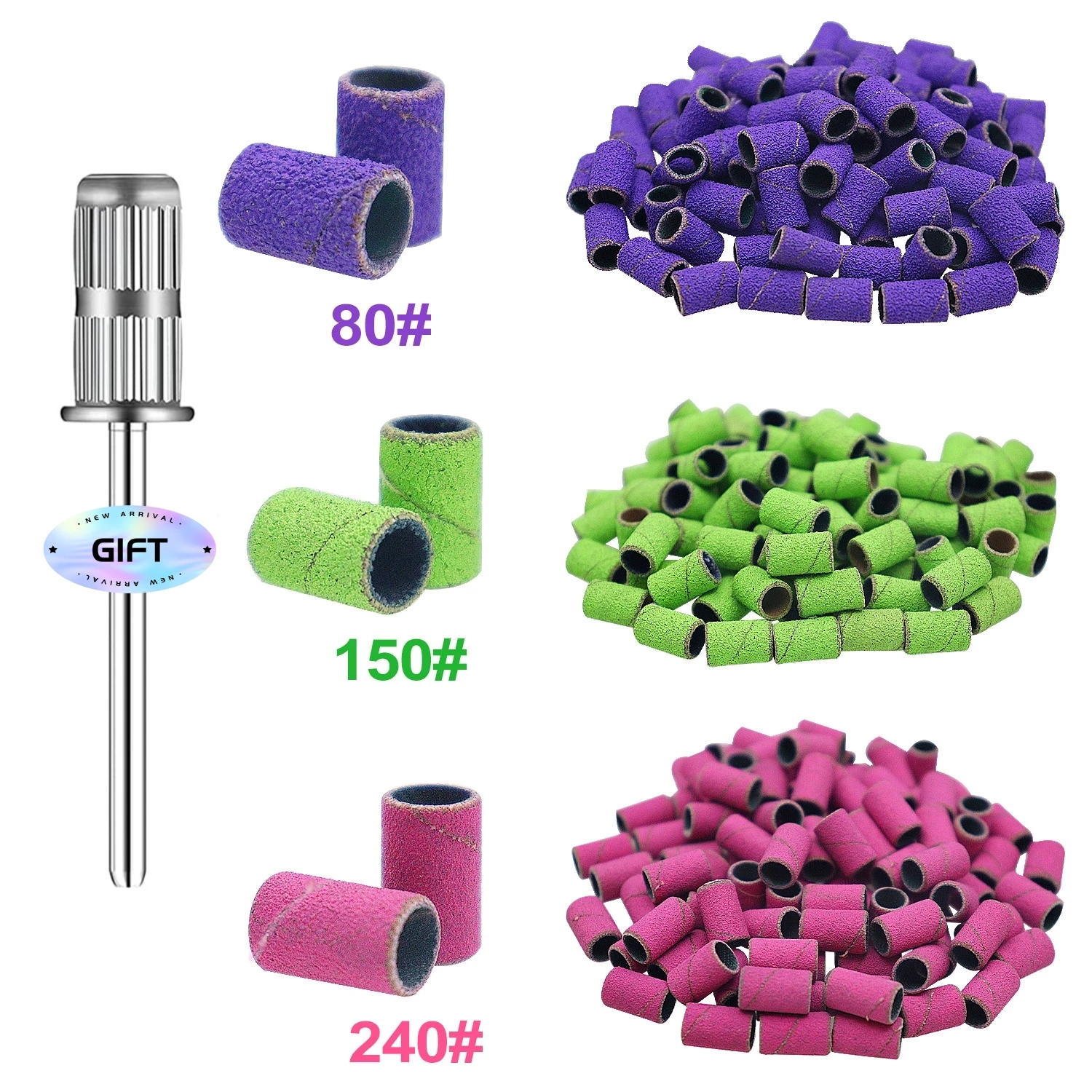 

Sanding Bands with 3/32 Inch Mandrel Nail Drill Bits for Nail File 50Pcs 80#150#240# Different Grits Sanding Bands Set