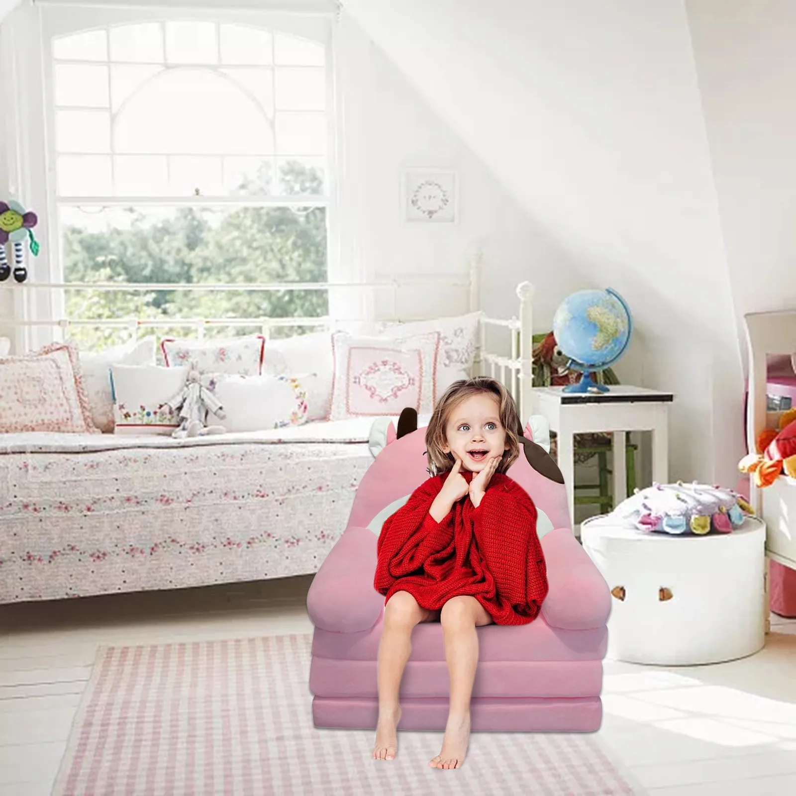 Cute Plush Foldable Kids Sofa Bed Armchair