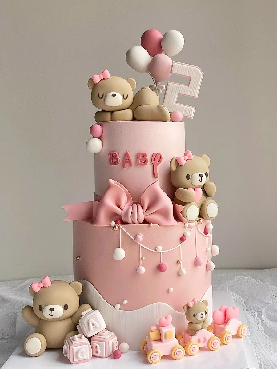 Description Picture 4 of itemBear Cake Topper Boy Girl Baby Shower Decorations Pink Blue Mini Bear Figurines for Kids Happy 1st Birthday Party Supplies Gifts