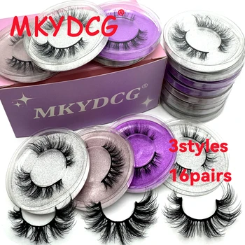 16 Pairs 3 Styles Wispy Faux Mink False Eyelashes Mixed Dramatic Thick Curled Fluffy Strip lashes Multipack for Eyes Makeup Sets 1