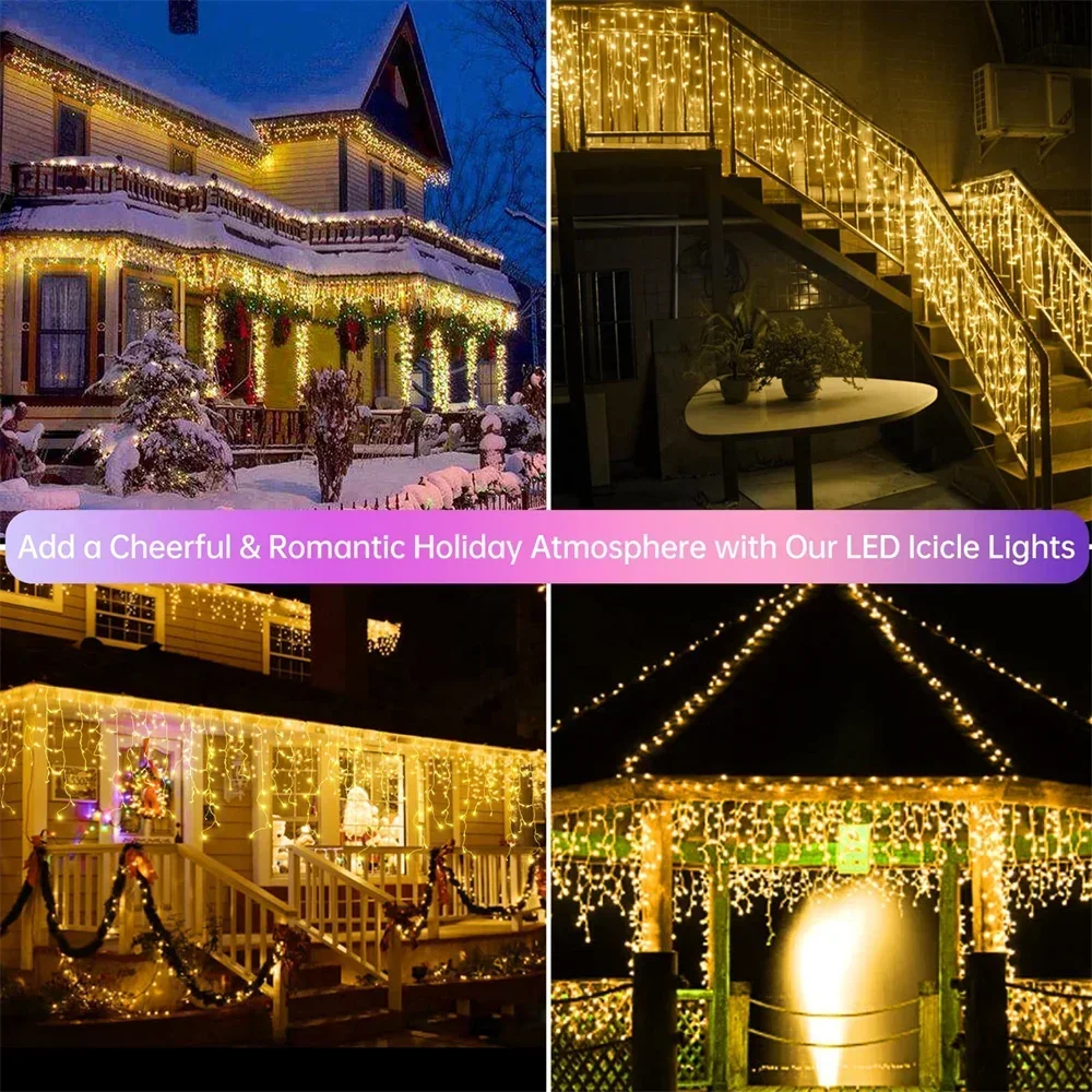 thumbnail image 2 of Guirnalda de luces LED con forma de cortina de carámbanos, guirnalda navideña de luces de hadas de 3 a 60 m, iluminación decorativa para exteriores, jardín y calle, 2 of 5