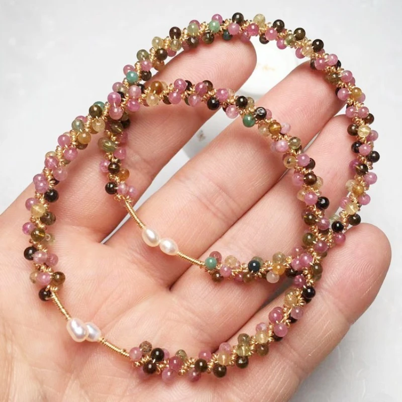 

Natural Tourmaline Beads Bracelet Energy Stone Wire Winding Craft Thin Bangle Crystal Quartz Woman Healing Reiki Jewelry Gift