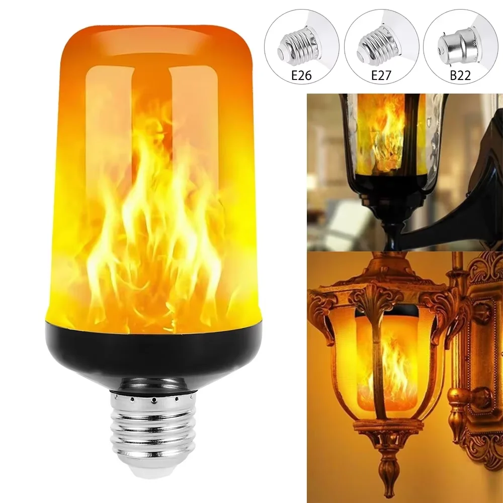 LED Light Bulbs B22/E27 Flame Effect 4 Modes Flickering Fire Simulation For Home Garden Party Bar Festival & Outdoor Decor