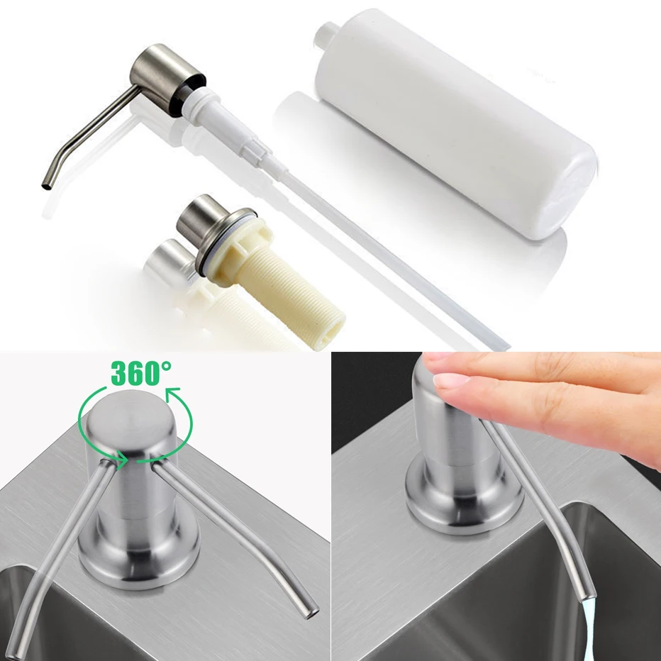 Dispenser Sapone Da Incasso Per Lavello - Pompa In Acciaio Inox, Ricarica Dall'Alto, Bottiglia 500 Ml - Foto 6