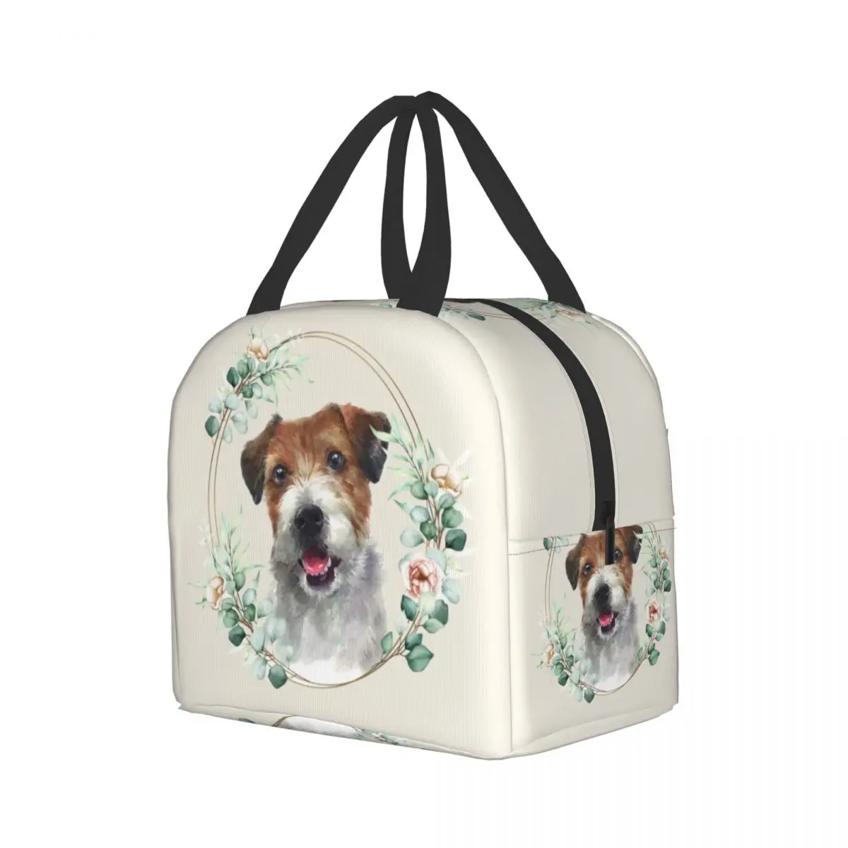 Jack Russell Terrier Dog In Floral Insulated Lunch Bag for Women Resuable Pet Lover Cooler Thermal Lunch Box Picnic Travel Bags