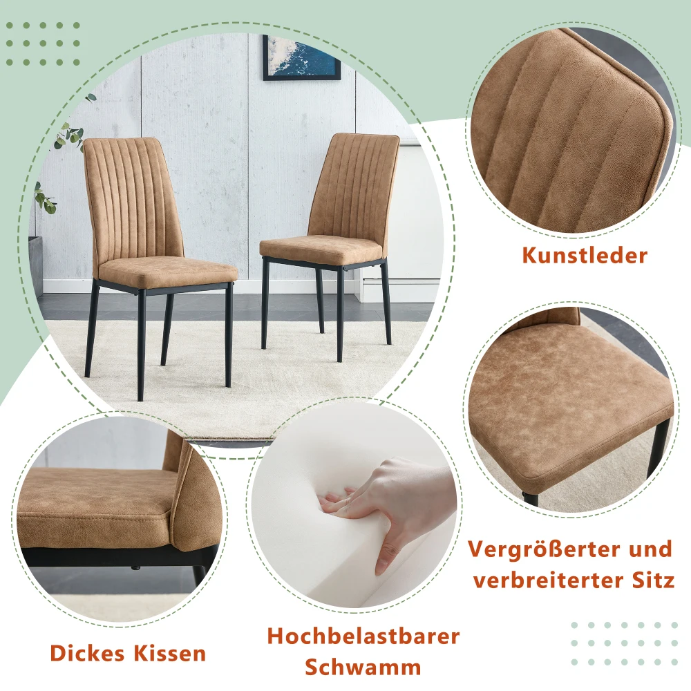 Modernes, ergonomisches 4-teiliges Esszimmerstuhl-Set – stabile silberne Metallbeine, gepolsterter Sitz aus weißem PU-Leder, stilvoll und elegant – Detail 14