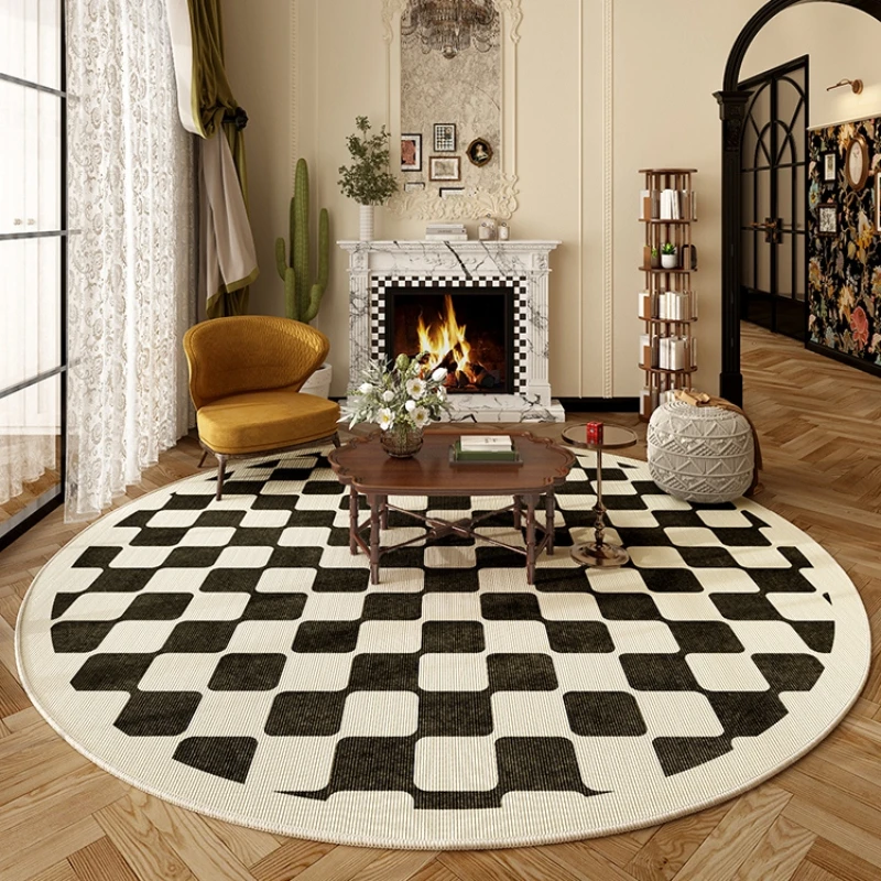 French Retro Living Room Decoration Round Carpet Large Area Rugs for Bedroom Home Washable Floor Mat Non-slip Soft Cloakroom Rug 3