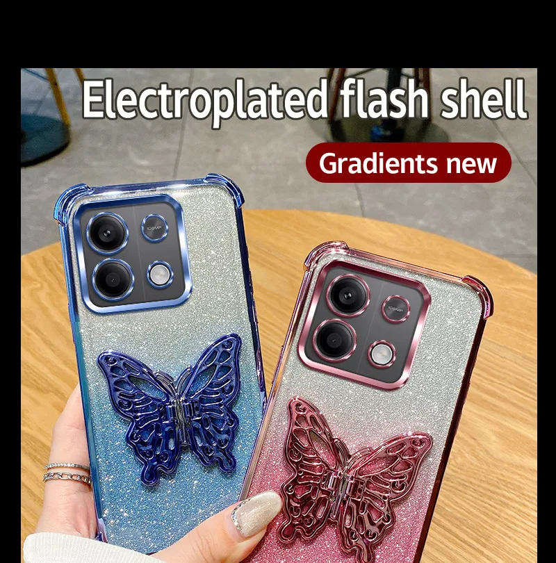 Elegant 6D Plated Butterfly Holder Shockproof Glitter Phone Case