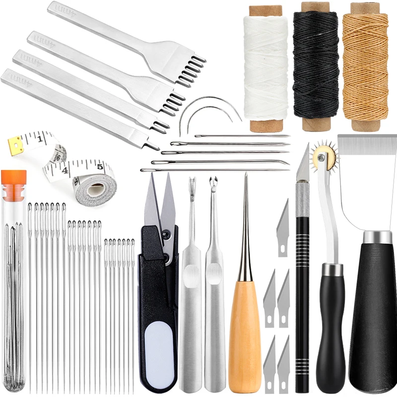 Leather Craft Tool Kit Professional Hand Sewing Stitching Hole Punching Carving Knife Accessories