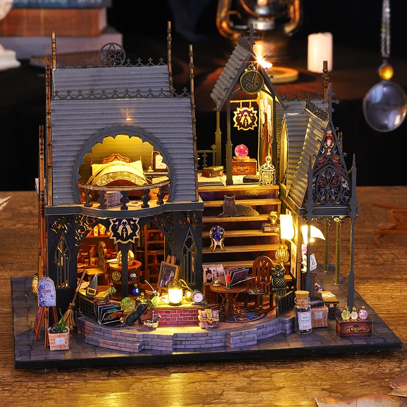 DIY Wooden Miniature Model Kit Luna Magic House Casa Doll Houses 3D Puzzle Dollhouse With Furniture Lights for Friends Gifts 3