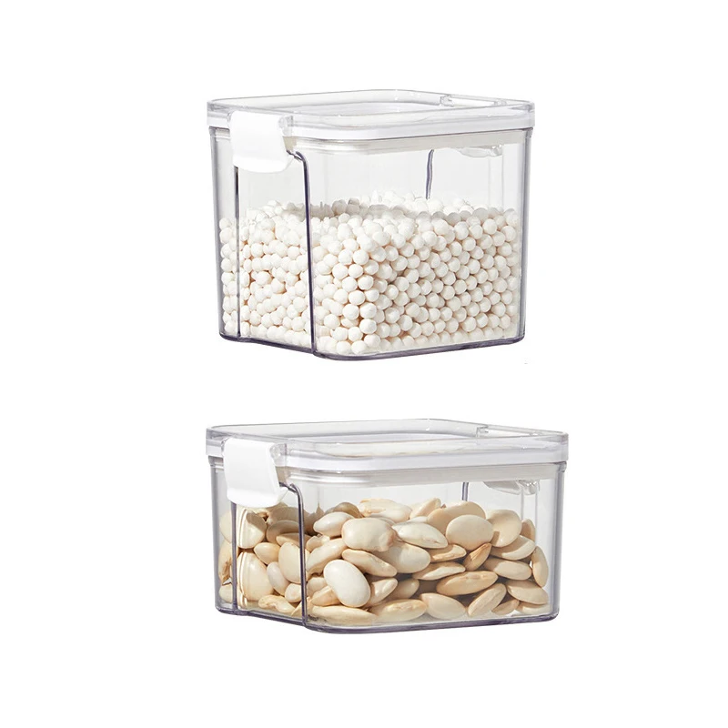 

Transparent Sealed Storage Boxes Kitchen Food Grain Containers Square Nut Snack Storage Tank Airtight Pantry Organizer Bins Home