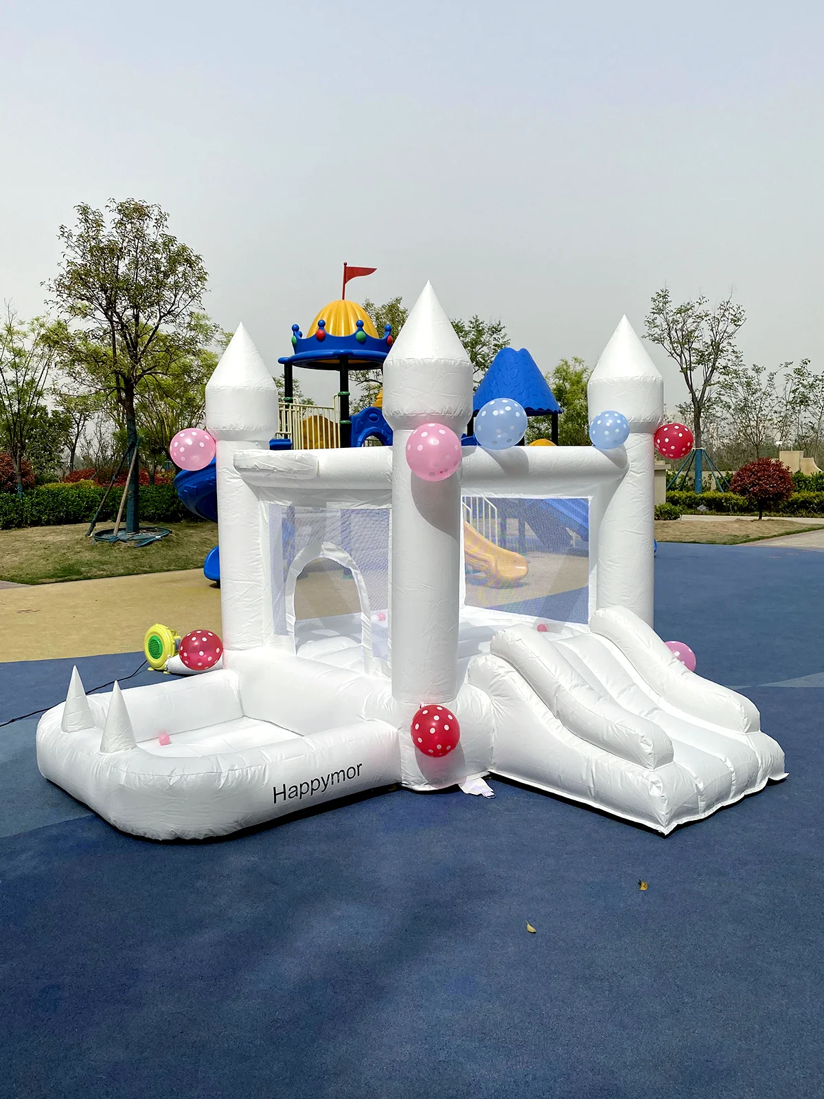 

8x8FT White Inflatable Bouncy house w slide&Pool pit Family Jumping Castle Toddler Mini Bounce House Playground Party Indoor