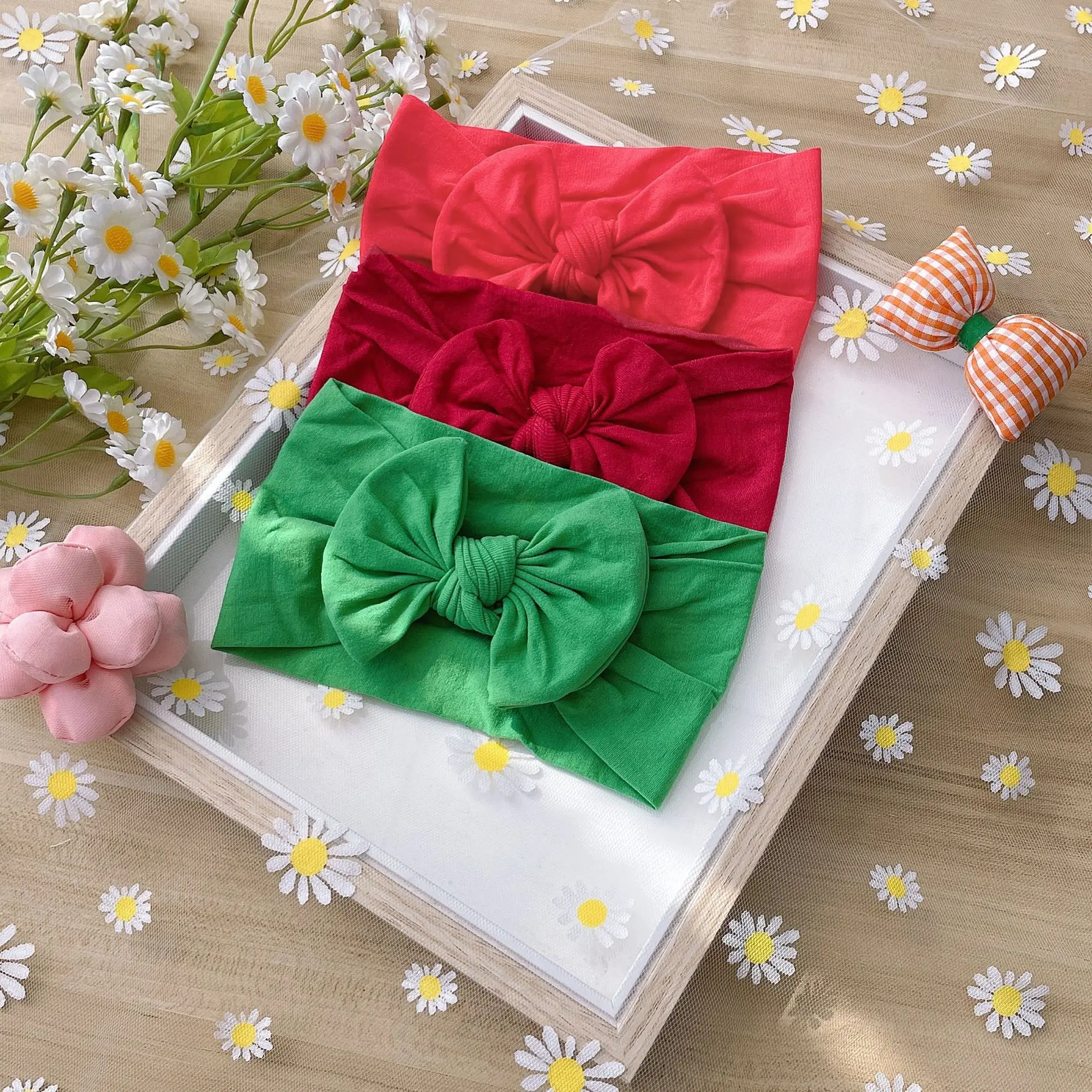 Baby Bowknot Elastic Headband Set - 3-Pack Boutique Turban Hair Accessories