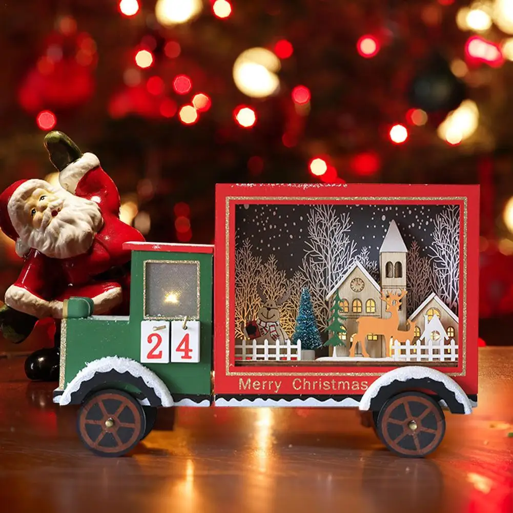 

1pc Classic Creative Car-Shape Christmas Countdown Calendar Wooden Beautiful Tabletop Ornament Festive Atmosphere Home Decoratio