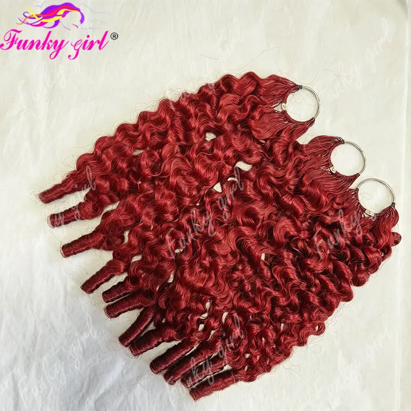 99J Burgundy Feather Crochet Hair 100% Human Hair Burmese Curly Human Crochet Hair For Women 300g Pre-Separated Feather Crochet 2