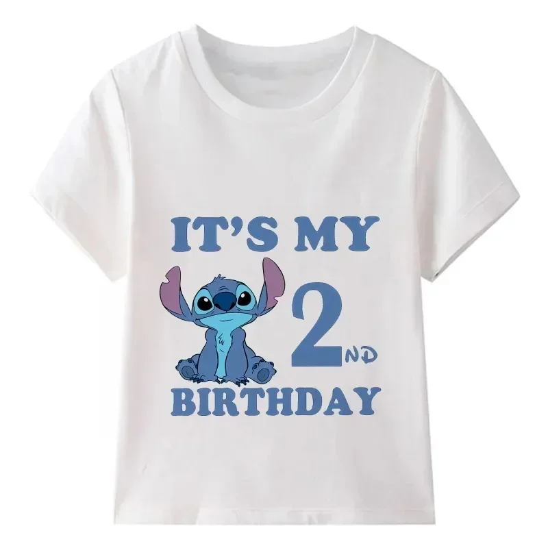 2026릴로와 스티치 프린트 키즈 의류 나는 1 2 3 4 5 6 7 8 9살 생일이야 남아 여아 티셔츠 귀여운 어린이 티셔츠
