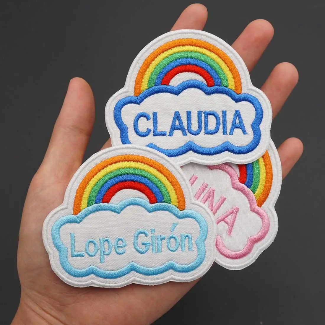 Custom Kids Name Patch Cartoon Rainbow Clouds Embroidery Kindergarten Baby Name Badge Applique Clothing patches,embroidered patches,custom name patches