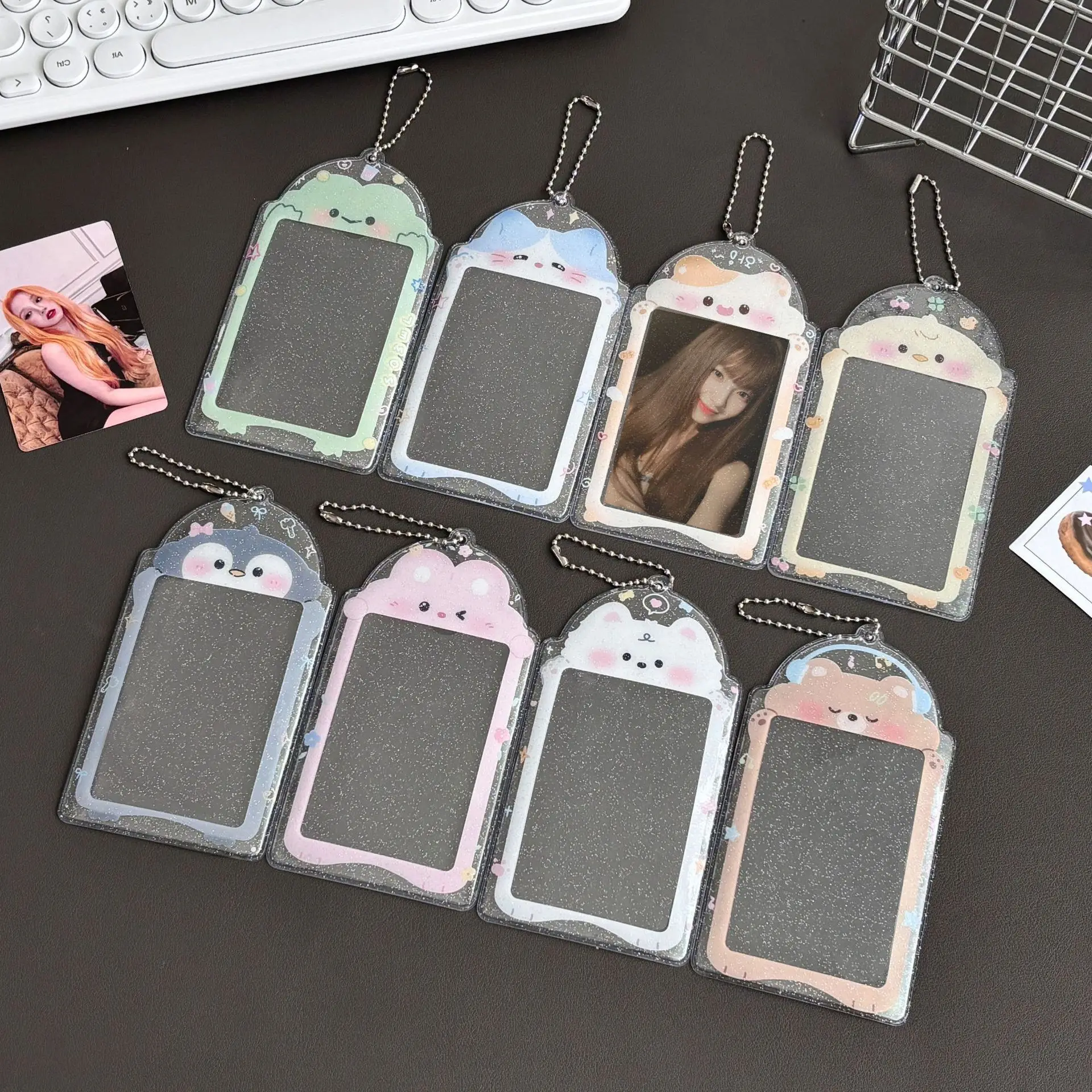 Kpop Photocard Holder with Chain Clear PVC Cover 1Pcs