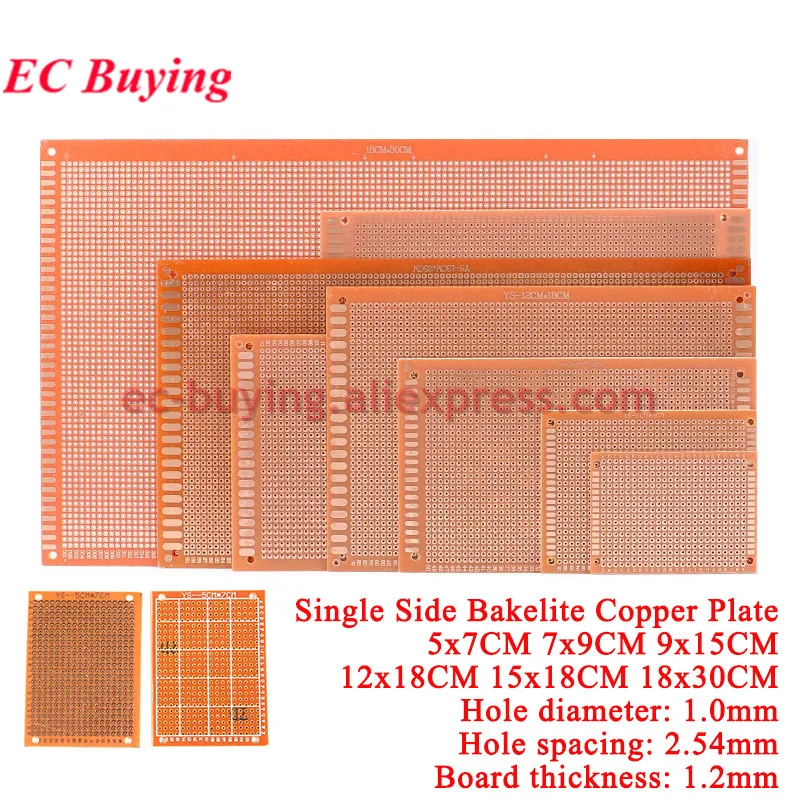 1Pc-2Pcs Einseitige Platine 18*30 15*18 12*18 9*15 7*9 5*7CM Universal Prototyp PCB Experimentelle Bakelit Kupfer Platte