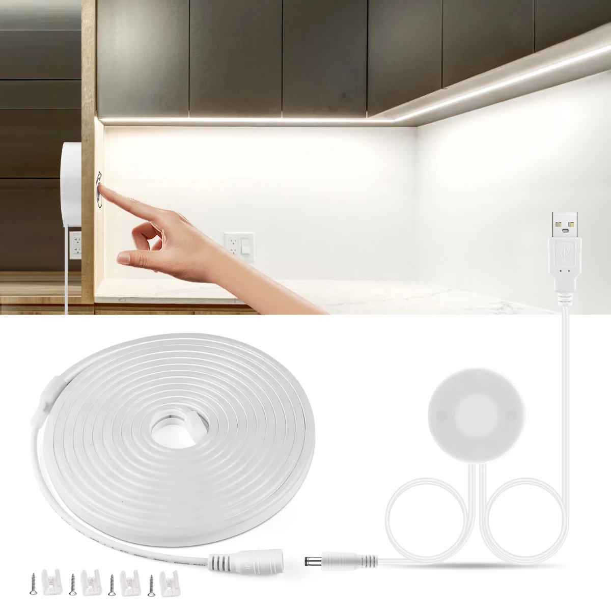 5V USB LED Neon Strip Lights 120LEDs/M Waterproof Penetrating Wood 25MM LED Under Cabinet Light Touch Control Switch Dimmable