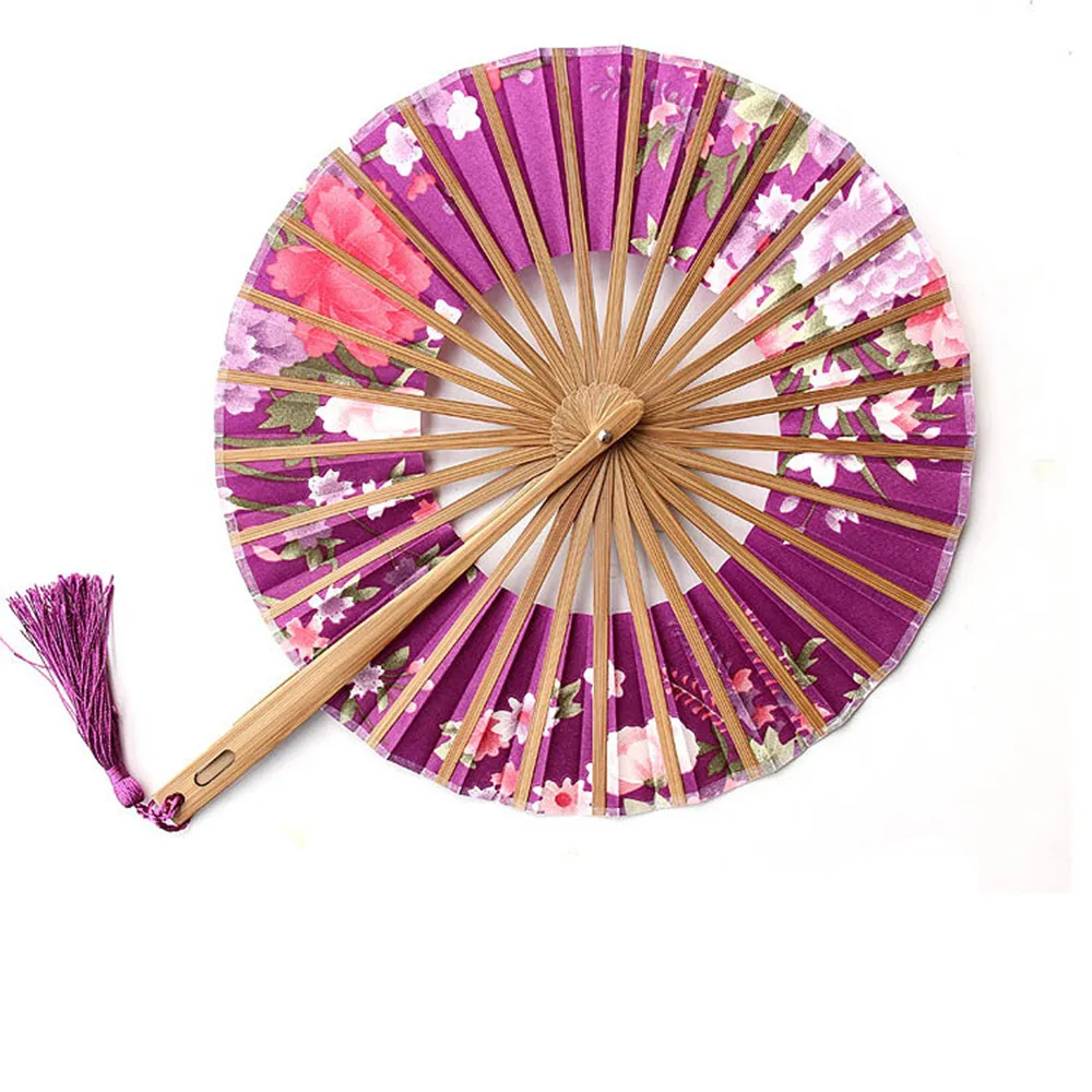 Japanese Sakura Flower Pocket Folding Hand Fan Round Circle Party Decor Gift Bamboo Windmill Folding Fan Chinese Fans