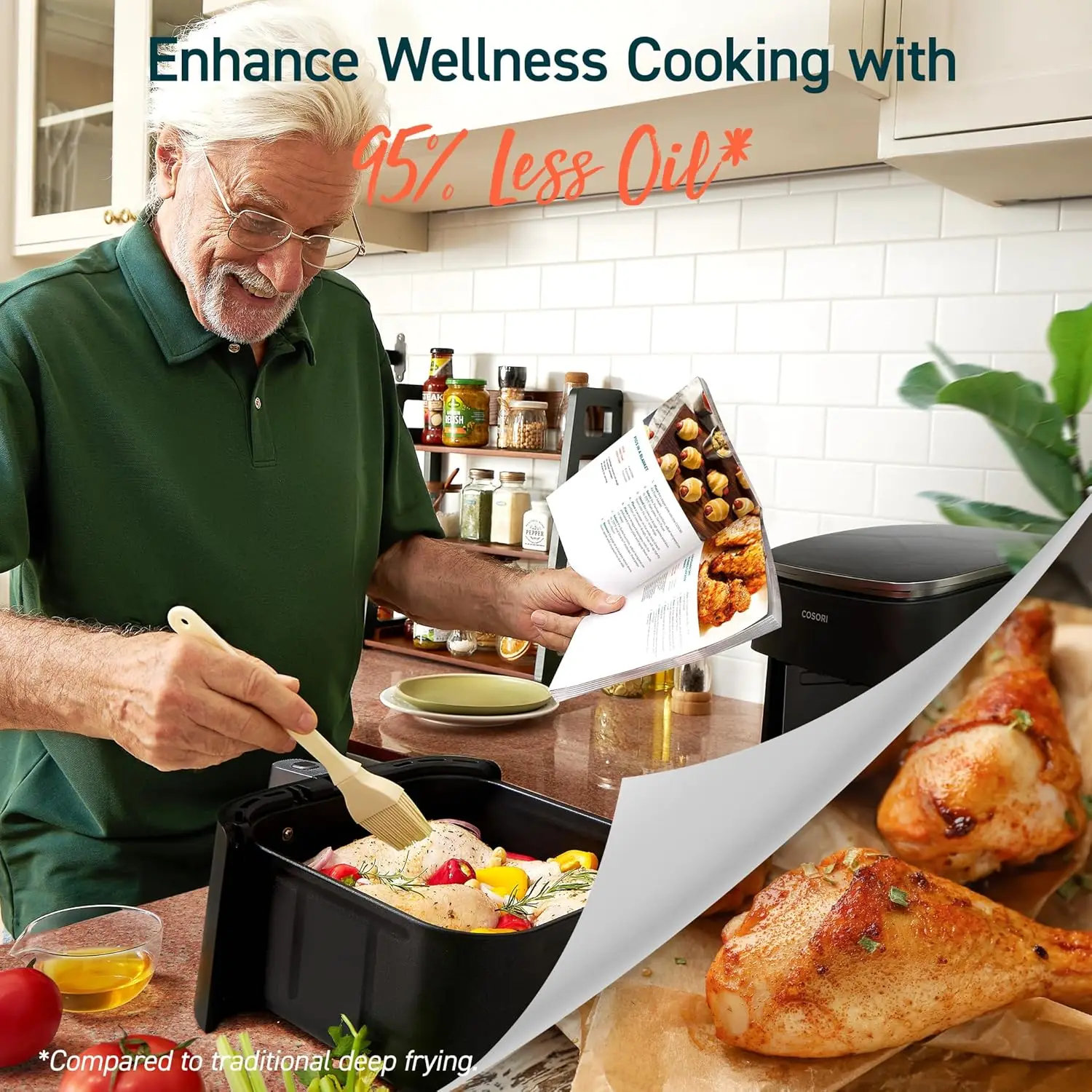Air Fryer 9-in-1, Compact & Large 6 Qt, 5 Fan Speeds with 450F for Crispy, 95% Less Oil, 100+ In-App Recipes with Nutrien 4