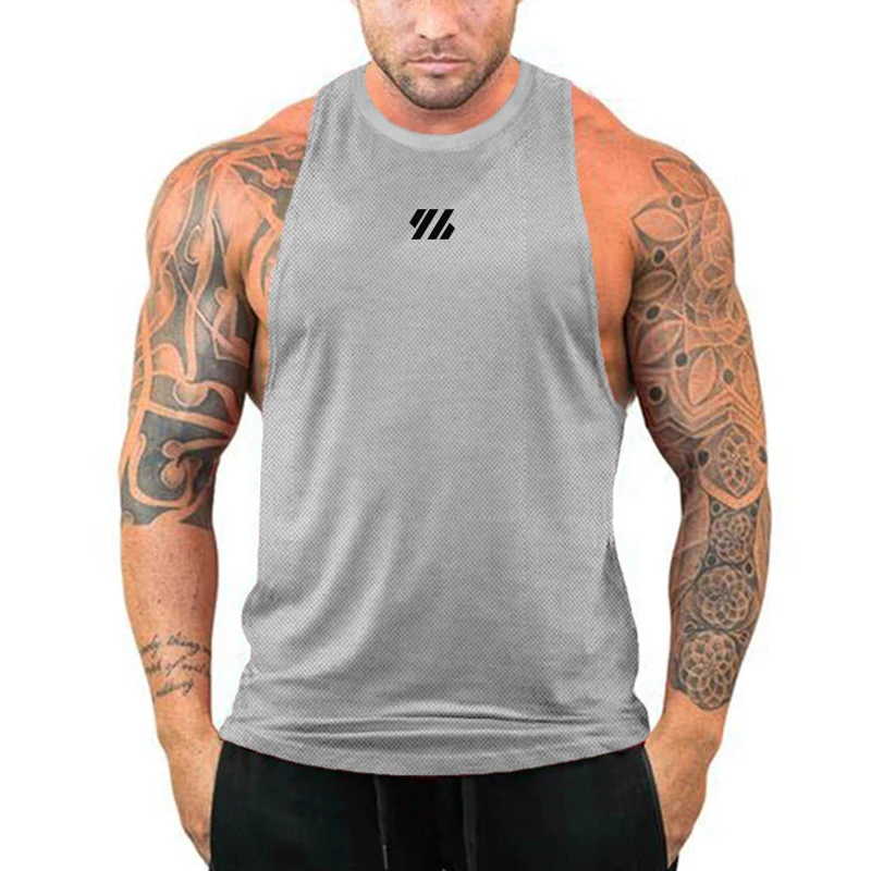 Mens Gym Tank top Fitness Sleeveless Shirt Male Mesh Breathable Fitness Vest Undershirt Sports Clothing Running Singlets Men