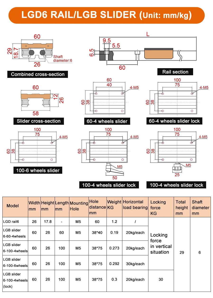 LGD Externe zweiachsige lineare Führungsschiene mit Verriegelung, quadratische Schiene, Hochgeschwindigkeits-Rollenschlitten, 150 mm–1600 mm, LDG6, LDG8, LDG12, LDG16 – Detail 6