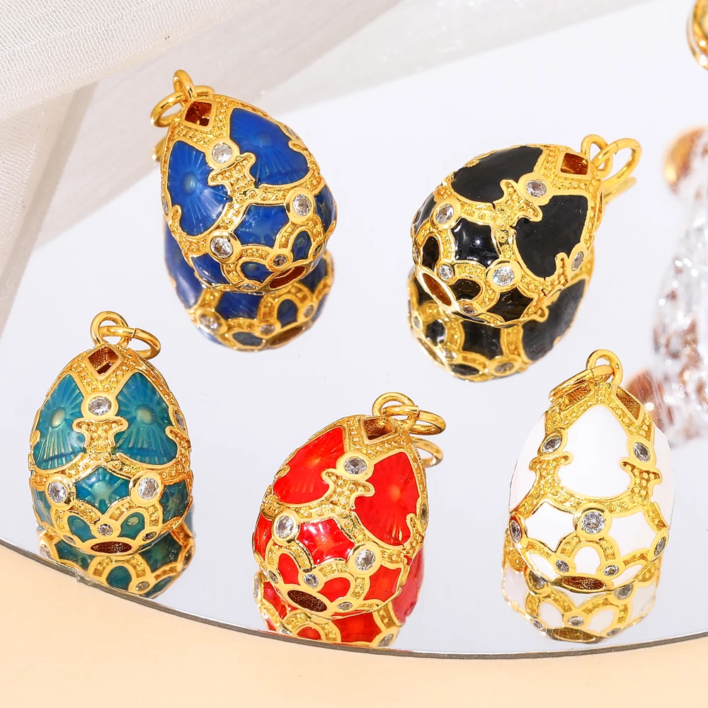 Juya handgemachte 18K echt vergoldete Kupfer Glück Ei ovale bunte Emaille Charms für DIY Frauen Braut Abend Party Schmuck machen