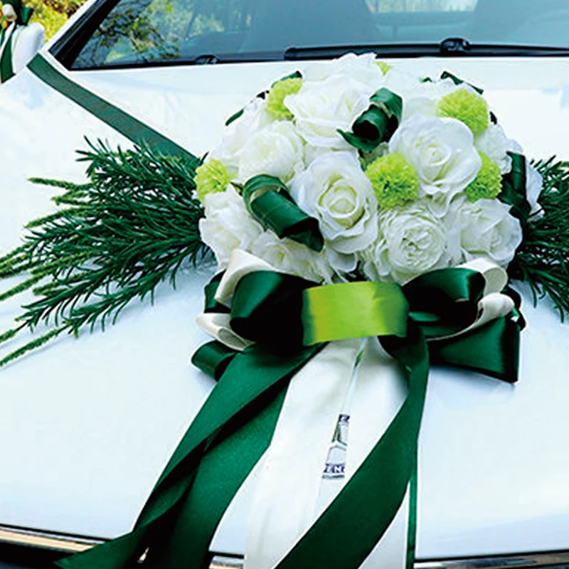 Tiardey Auto Matrimonio Decorazione Floreale Bouquet Artificiale Fiocchi Decorazioni di Nozze Nastro Matrimonio Auto Decorazione Ghirlanda per la