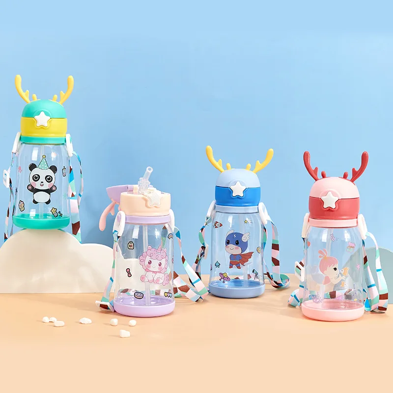 1pc 600ml Kids Water Sippy Cup Antler Creative Cartoon Baby Cups with Straws Leakproof for Outdoor Childrens Cup sports water bottle sports bottle water bottle plastic water bottle stainless steel water bottle tea water bottle plastic cup