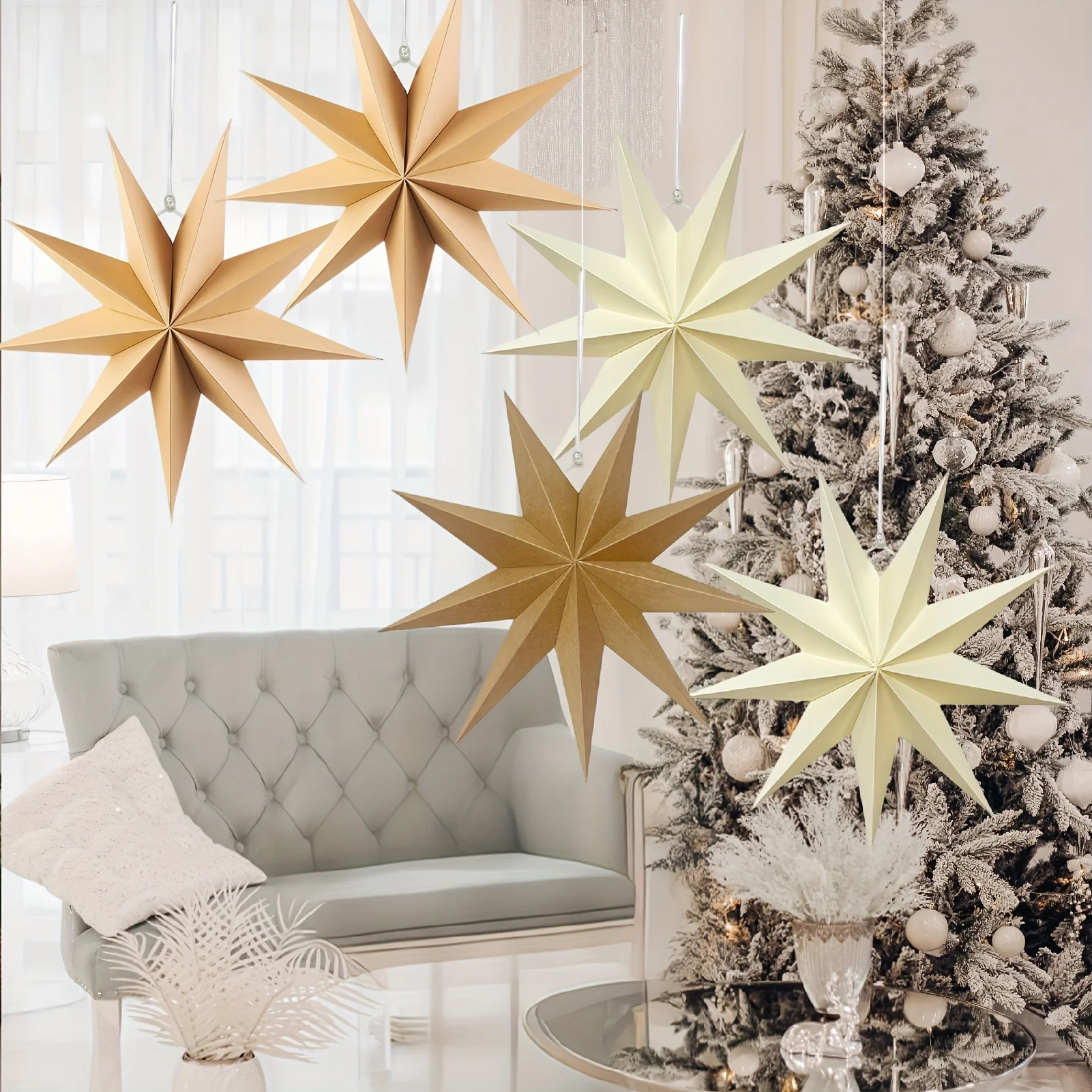 5 Stück 9-zackige Papiersterne Weihnachten Hängedekoration 30 cm Faltpapier Sterndekorationen für Hochzeit Geburtstag Weihnachten Zuhause Par – Detail 9
