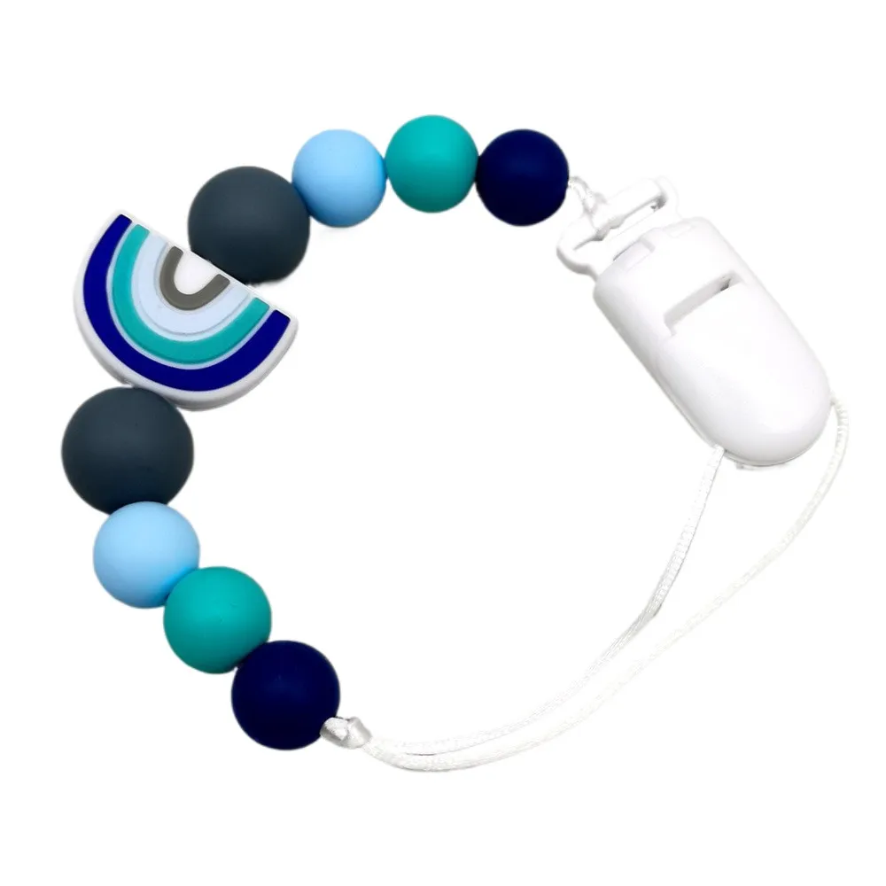 Rainbow Silicone Baby Pacifier Clip, BPA-Free Infant Pacifier Holder Leash, Dummy Chain Teething Toy for Newborns Toddlers