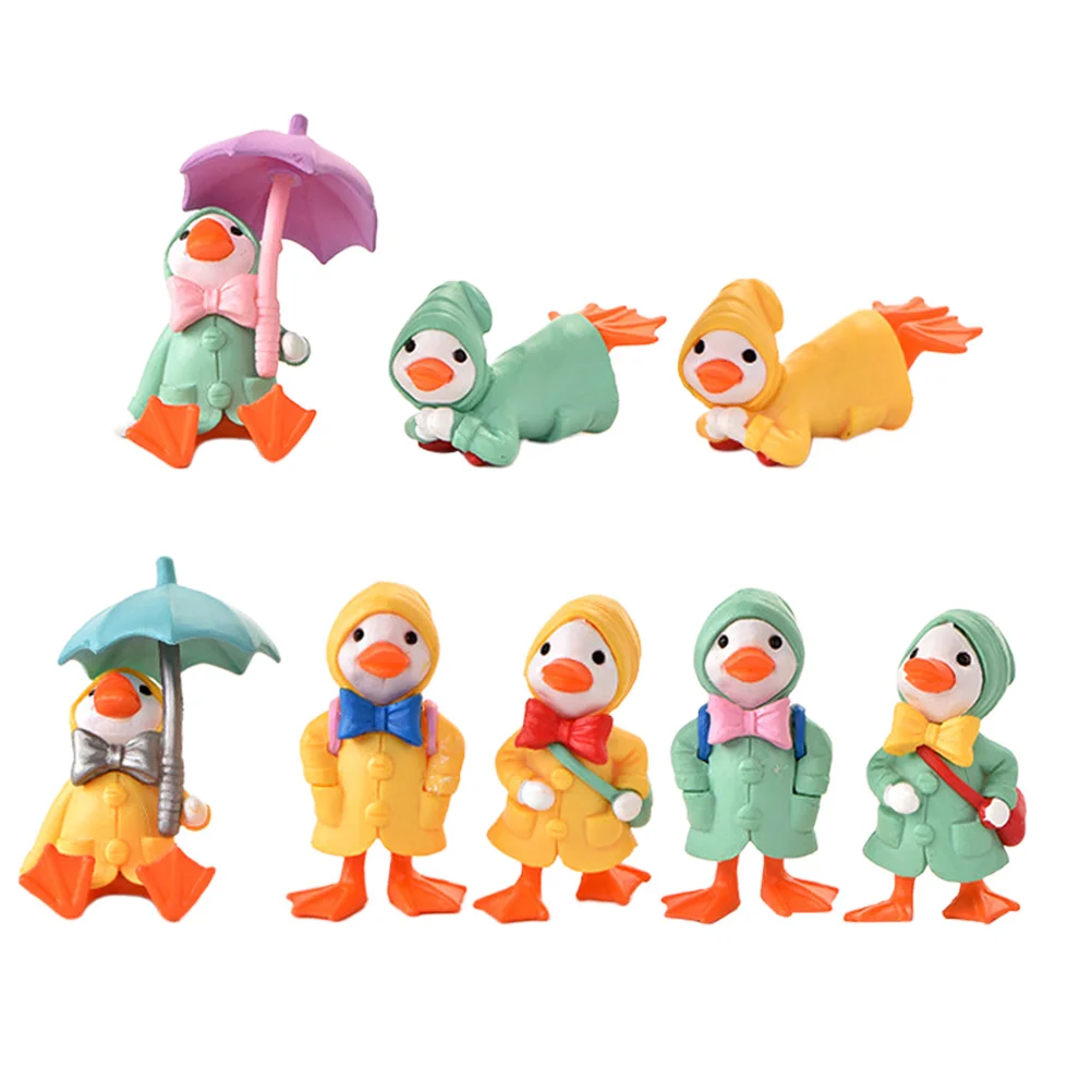 8 Pcs Raincoat Duckling Ornament Garden Decor Plastic Craft Mini Adornments Statues Pvc Lovely Miniature Miniature Mini Animals lovely garden