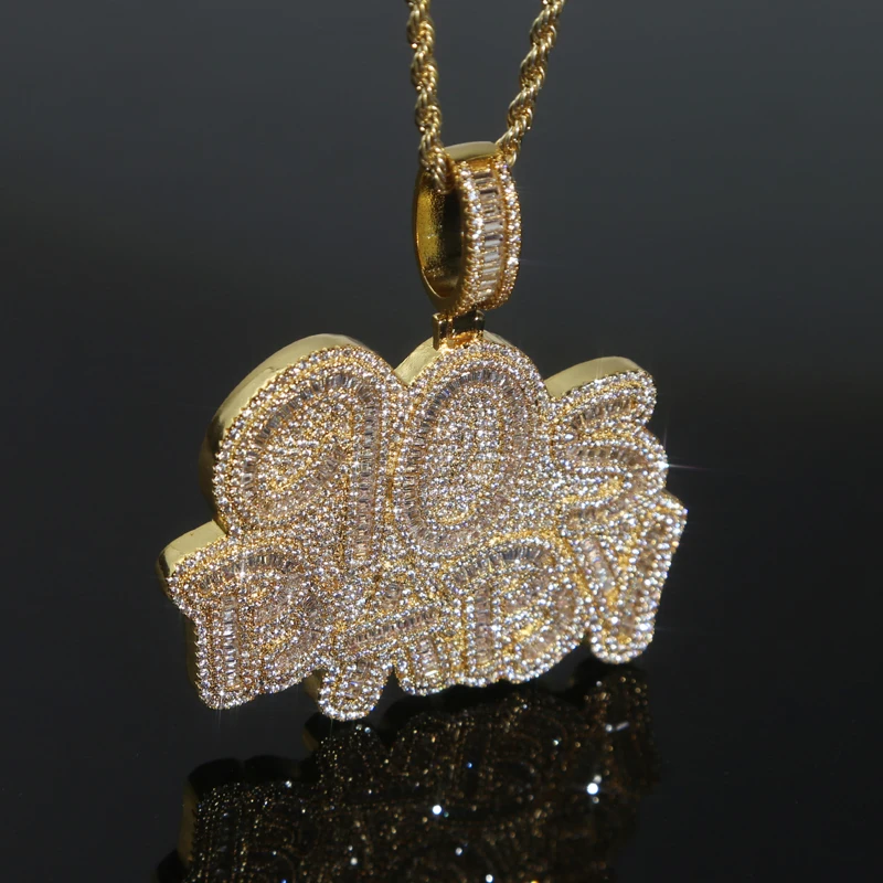 Phenomenon - 90’s Bling Bling Neckless Iced Out Bling 80S 90S 00S Baby Pendant Necklace Two Tone