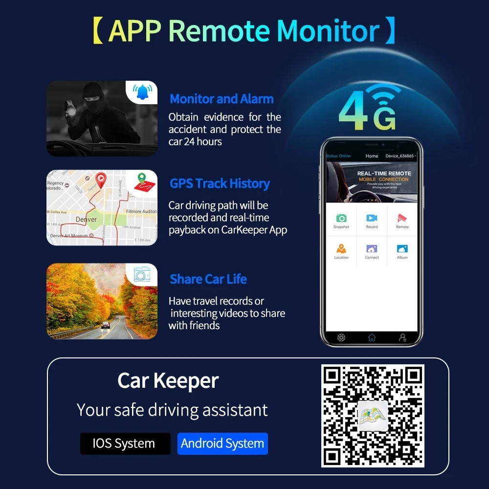 HGDO 4K ī÷  ķ, 8 ھ, ȵ̵ 10, 4G ڵ DVR, 4 + 64G ̷  ڴ, GPS ׺̼,  ADAS ī޶