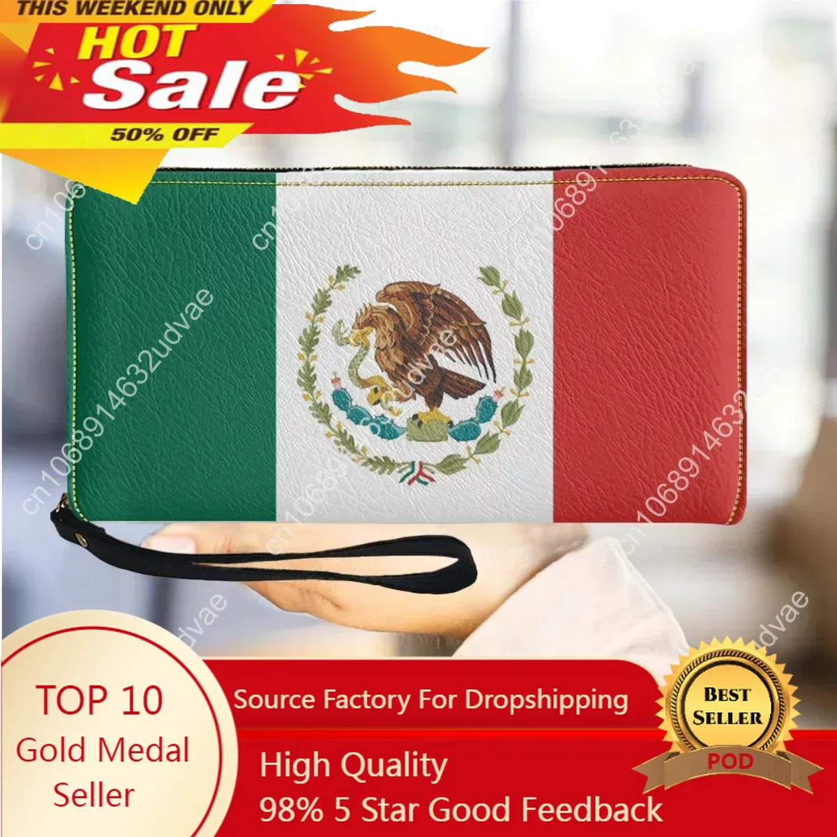 

Wallets Woman Mexico Flag Pattern Luxury PU Leather Girls Purse Wristlet Clutch Cell Phone Wallet Casual Long Female Money Bags