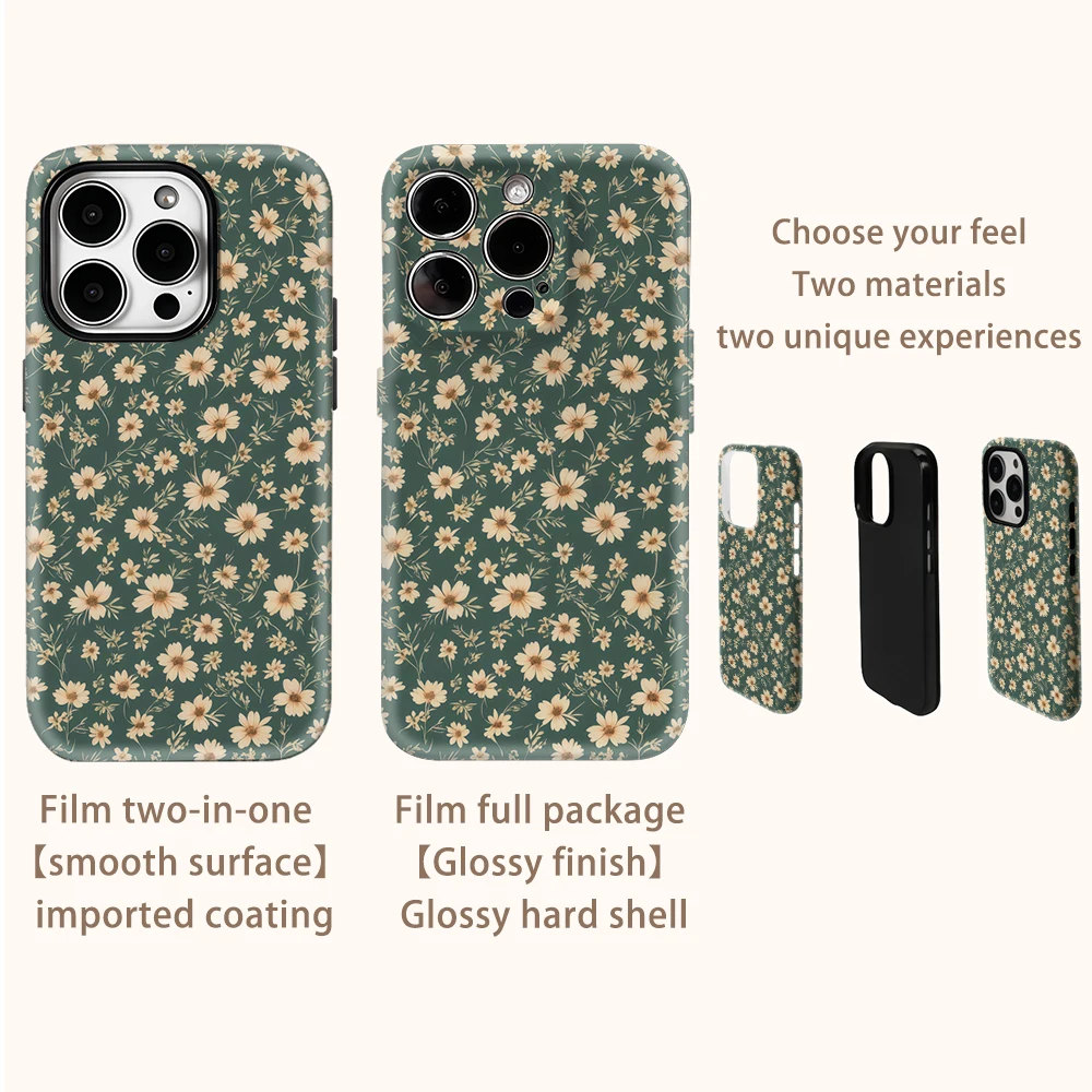 Luxury Double-Layer Green Floral Phone Case Cover