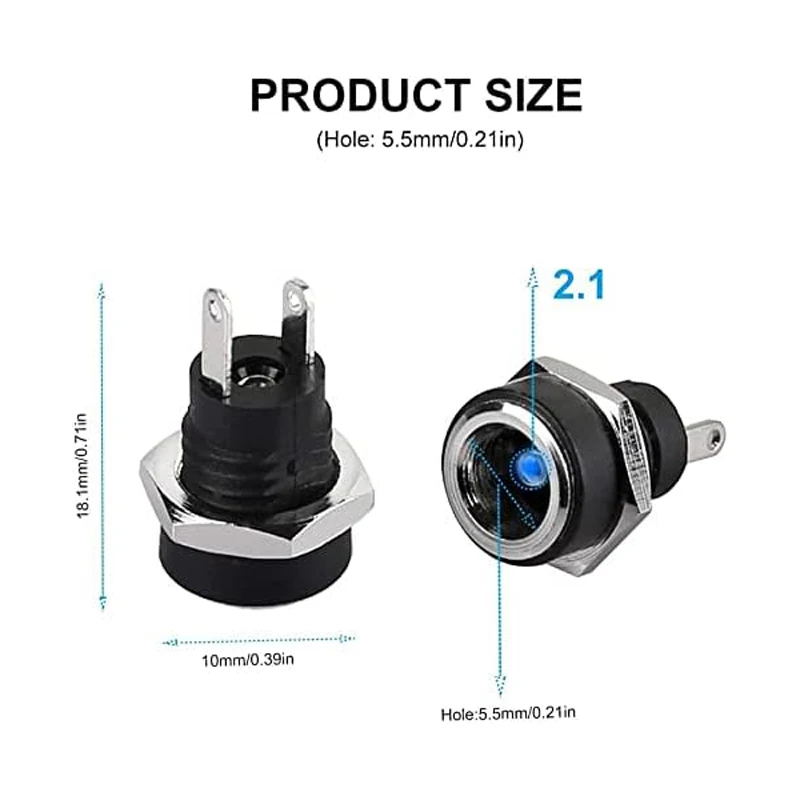 DC Power Supply Male Plug Female Jack Panel Mount Solder Wire Connector 5.5x2.1mm 5Pairs 5.5 * 2.1mm DC Plug Socket Connector wire connector