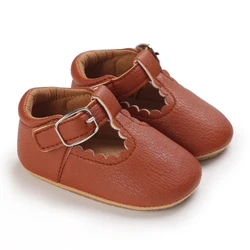 Classic Stripe Leather Baby Shoes - Multicolor Toddler Moccasins with Rubber Sole - 0-6 Months (E-39BROWN)