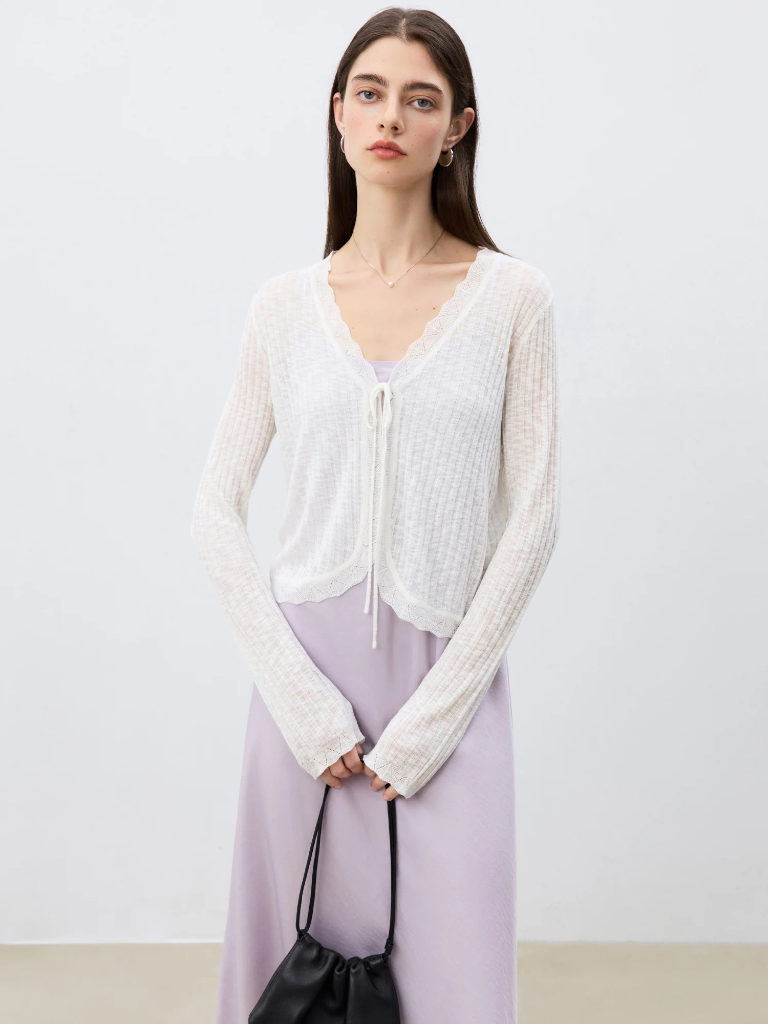 ZIQIAO Petite Size Self-made V-neck Light Knitted Cardigan for Women 2025 Spring New Versatile Casual Elegant Tops 25ZQ91160 3